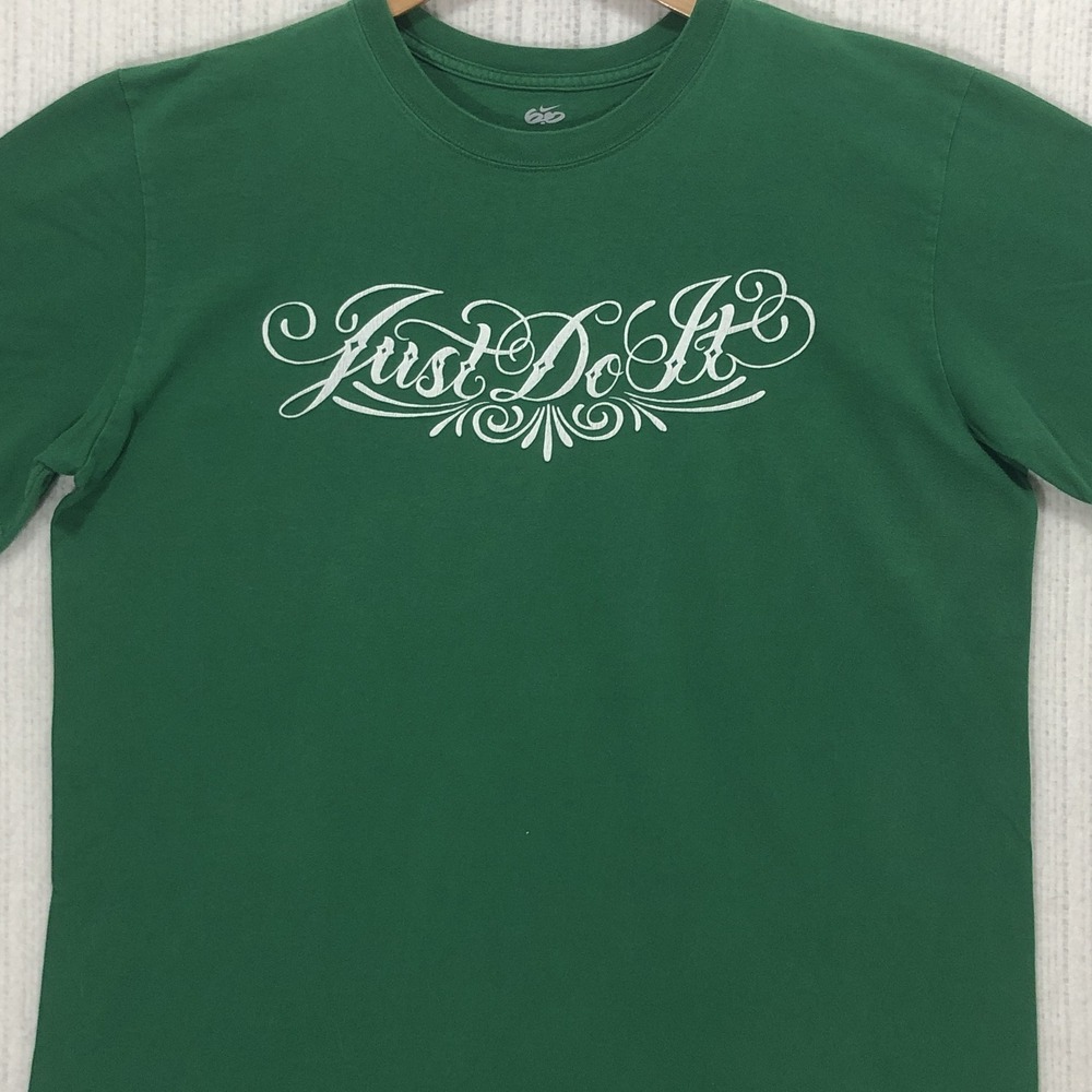 Vintage Nike 6.0 Just Do It Graphic T-Shirt Green Mens XL Cursive Logo Skate